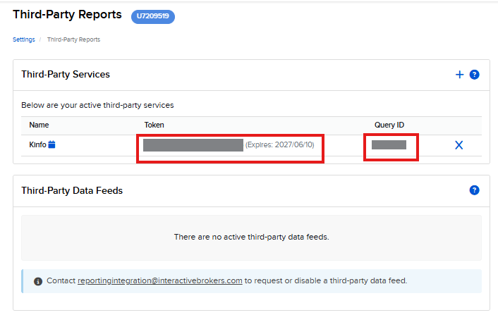 Kinfo token and query id in the IB Portal