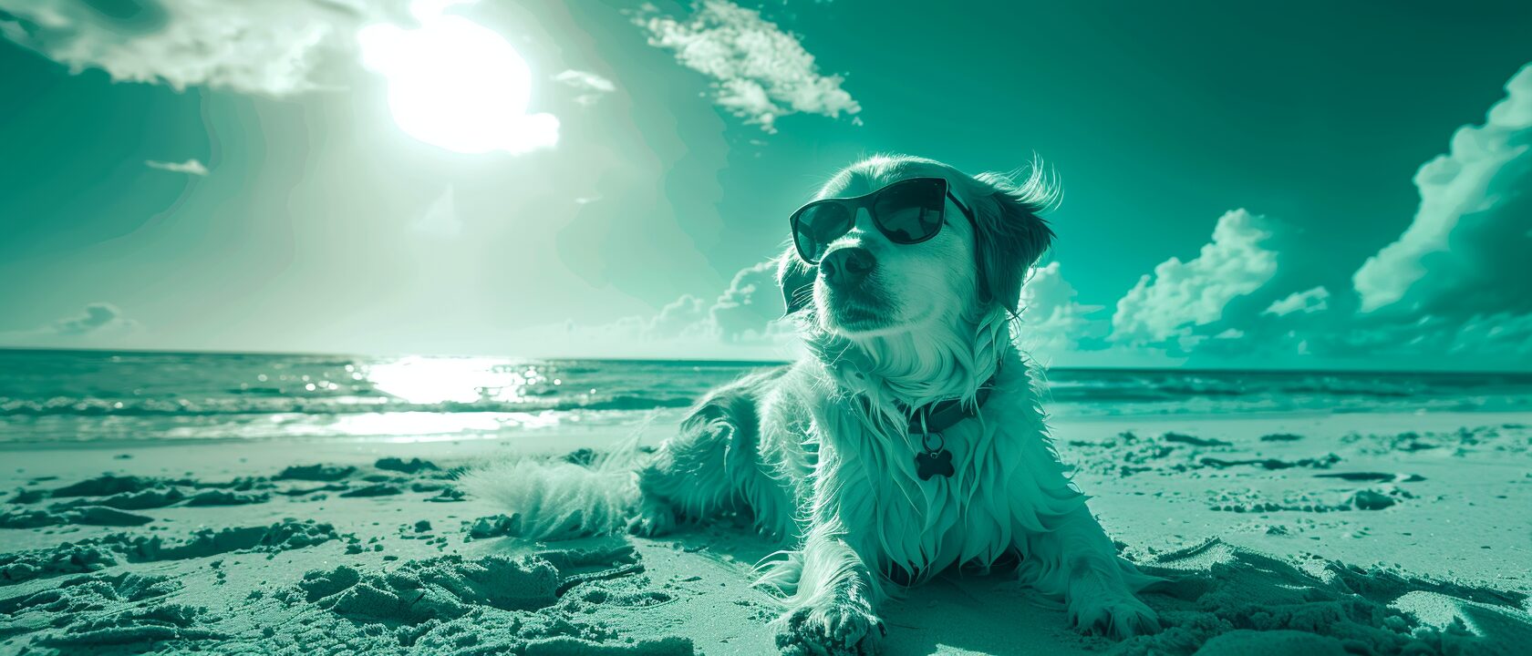 kvd01 a duotone photo of dog with sunglasses sun bathing on sun ba2711ee 8dba 42e3 9281 3658e2cd3cc9
